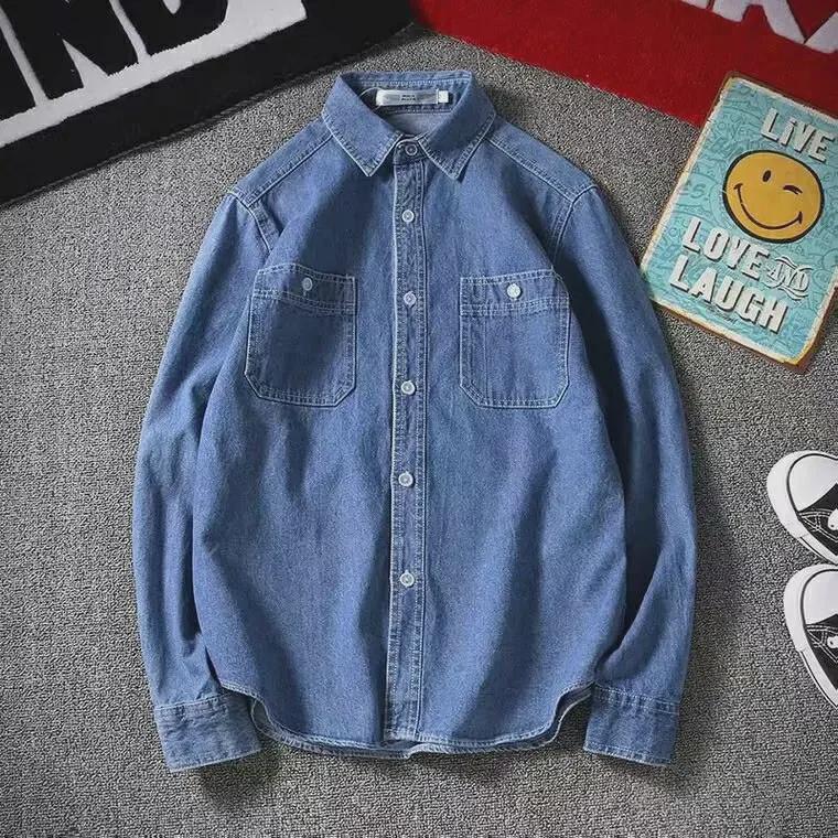 Men's Japanese Retro Denim Long-Sleeve Casual Shirt Jacket for Autumn