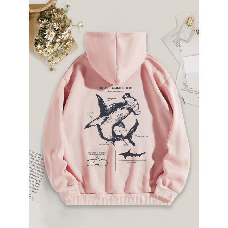 2025 Multi-color Shark Print Women's Hooded Sweatshirt