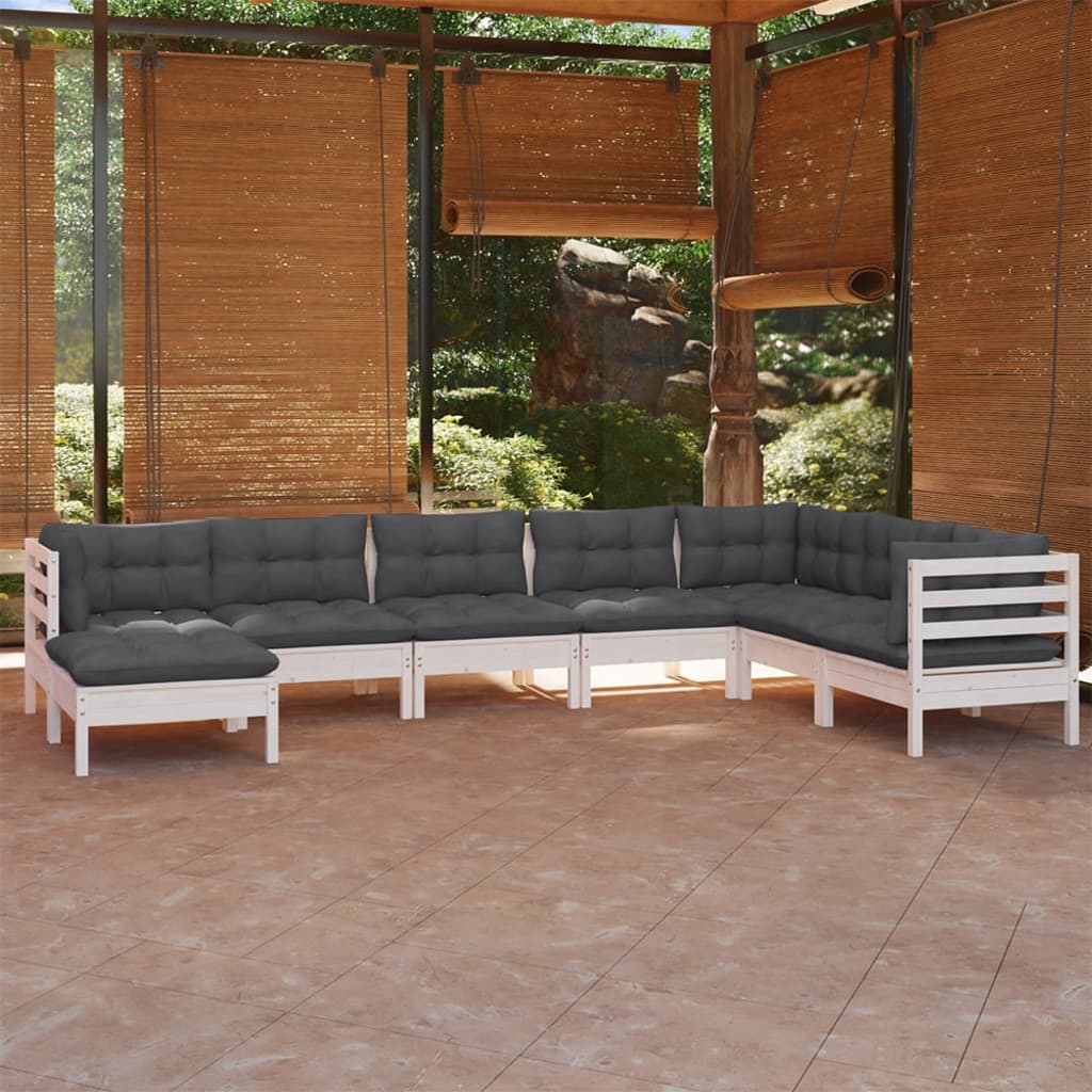Vidaxl 8-Cz. Garden Lounge Set, With Cushions, White