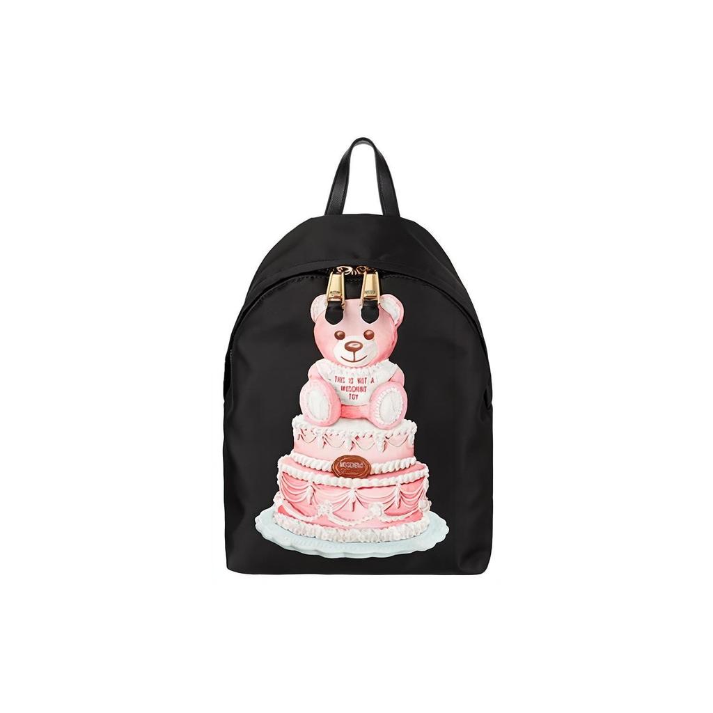 Moschino Cake Teddy Bear Print Polyester Backpack Women Backpack Black A7633821320A-1555