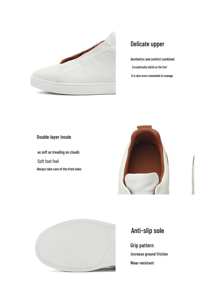 Ευρωπαϊκή Μόδα Γνήσιο Δέρμα Slip-On Αθλητικά Παπούτσια: Υψηλής Ποιότητας Λευκά Casual Παπούτσια