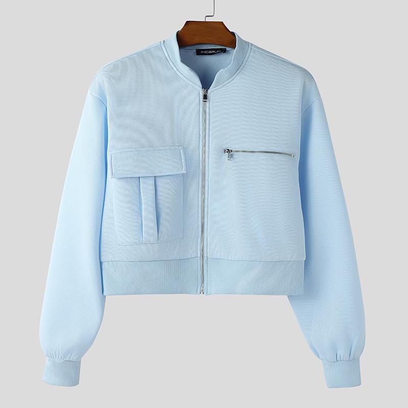 INCERUN Spring Men Zip-up Long Sleeve Casual Loose Short Jackets Coats