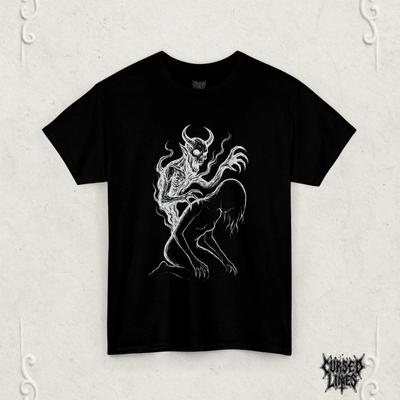 Demon Gothic Tee, Infernal Rebirth, Alternative Creepy Horror Shirt Spooky Devil T-Shirt Occult Graphic Apparel Cursed Lines Tee