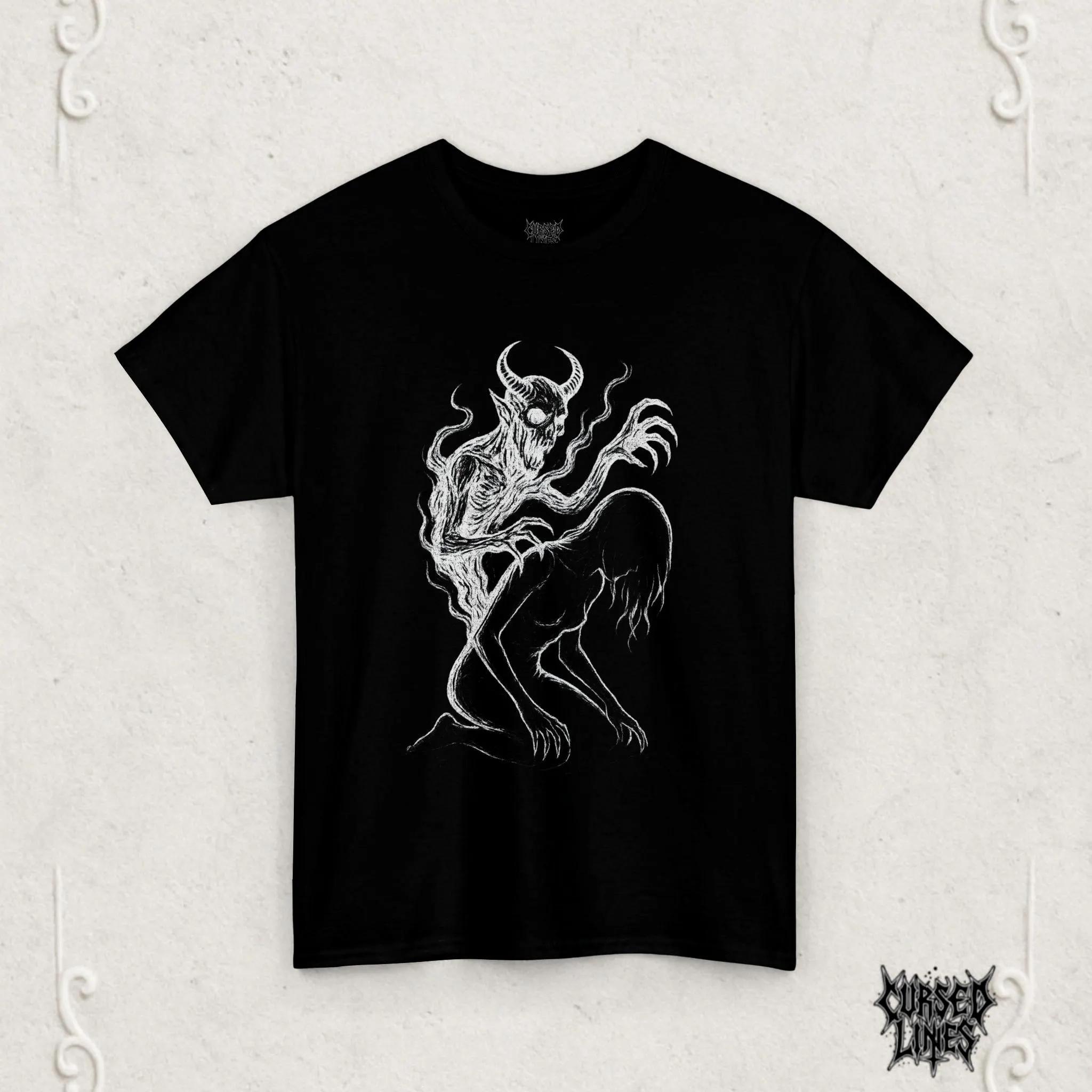 

Demon Gothic Tee, Infernal Rebirth, Alternative Creepy Horror Shirt Spooky Devil T-Shirt Occult Graphic Apparel Cursed Lines Tee S