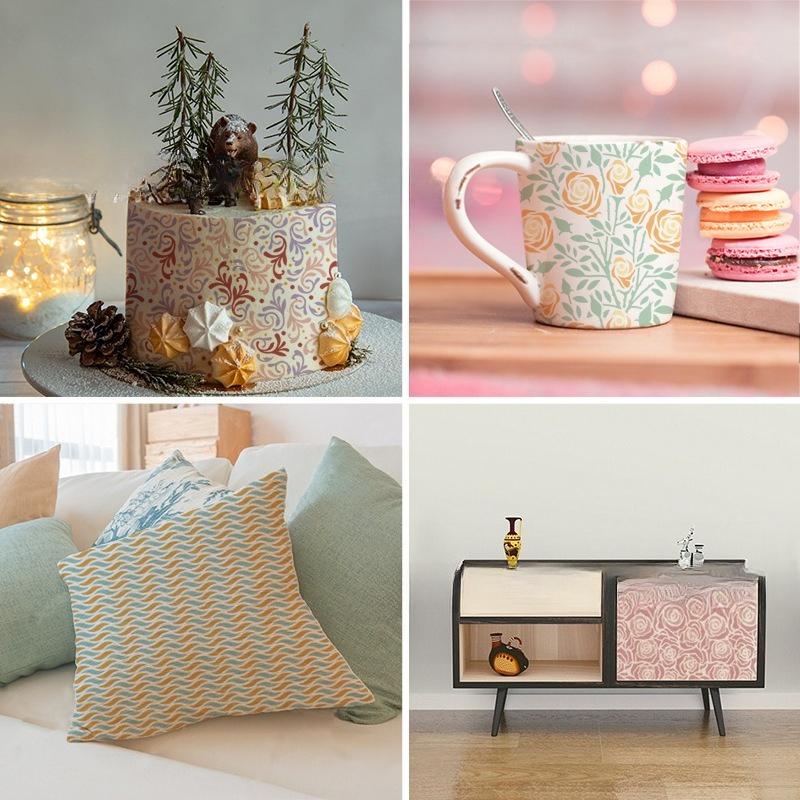 12 Pieces Border Stencils for Painting, Template Reusable Furniture Cake Decorative Stencils for Wood DIY Craft Canvas Fabric