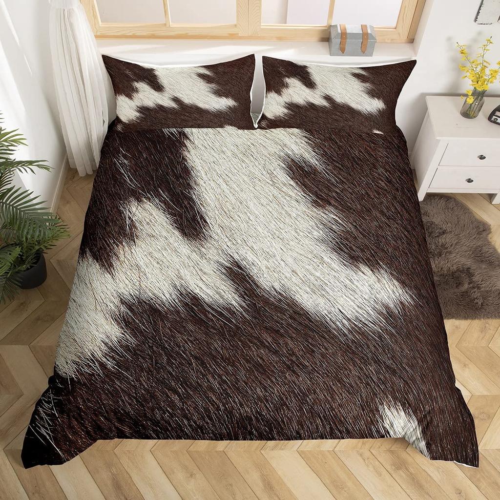 Cow Print Duvet Cover Set Full Size Abstract Cowhide Print Comforter Cover Black White Animal Print Bedding Set 3pcs for Boys