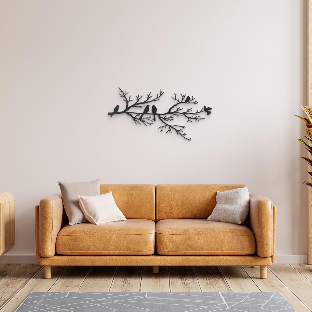 Metal Bird Wall Art for Home Living Room Decor with Tree Branch Design
