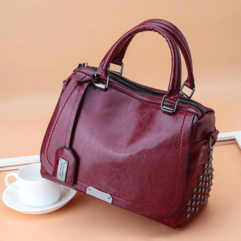 Yogodlns Vintage Boston PU Leather Luxury Handbags Purse Women Shoulder Crossbody Bags Rivet Designer Female Pillow Tote
