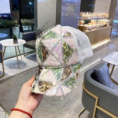 Colorful Sequined Duckbill Cap, Summer Breathable Mesh Baseball Cap, Youth Travel Shopping Sun Hat