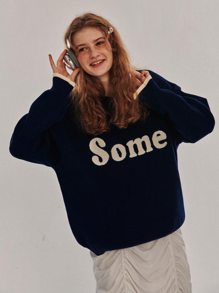 SOME PLACE Some Graphic Oversized Pullover Knit T-Shirt [Navy]
