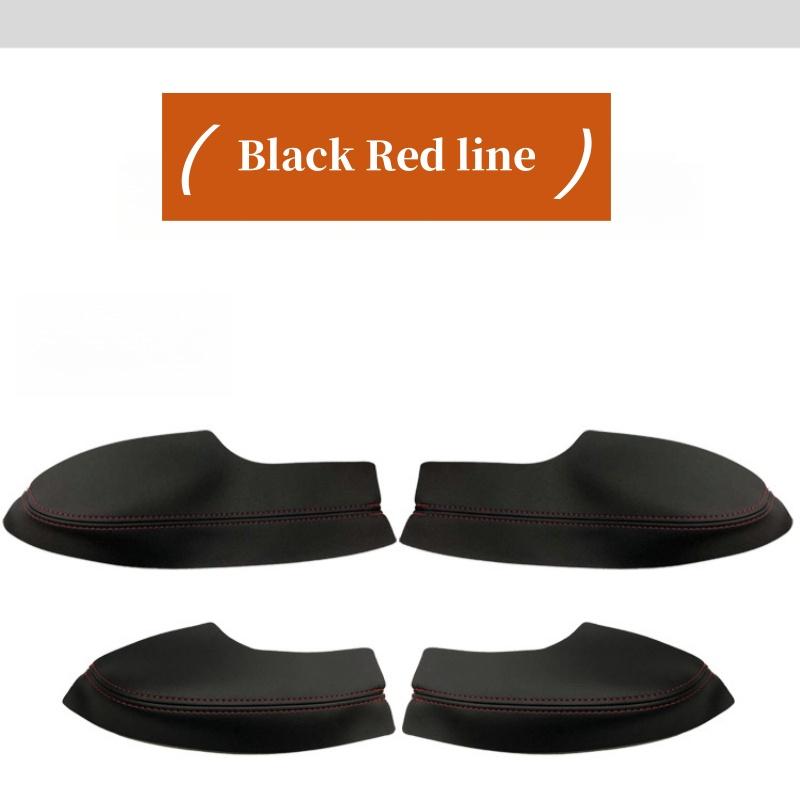 4 Doors Car Black Microfiber Leather Armrest Cover Auto Interior For 2016- Honda civic 10th cen Door Armrest Panel Cover Black Red line