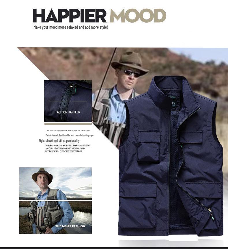 Gilet da pesca casual da uomo multi-tasche per primavera e autunno, per esterni, per mezza età e anziani