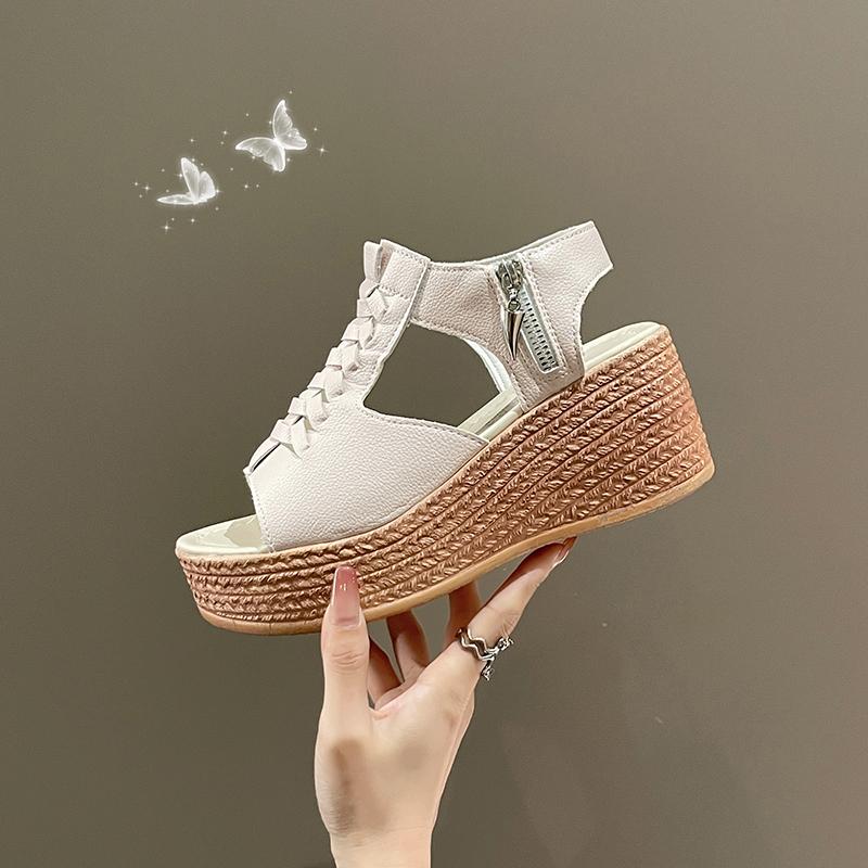 2024 Summer New Fashion Deep Mouth Limp Heel Solid Casual Comfortable Open-toe Trimmed Leather Square Head Women's Sandals