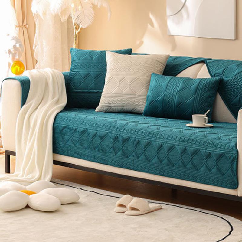 Soft Comfortable Velvet Sofa Cushion Four Seasons Universal Anti Slip Seat Cushion Solid Color Minimalist Breathable Couch Towel