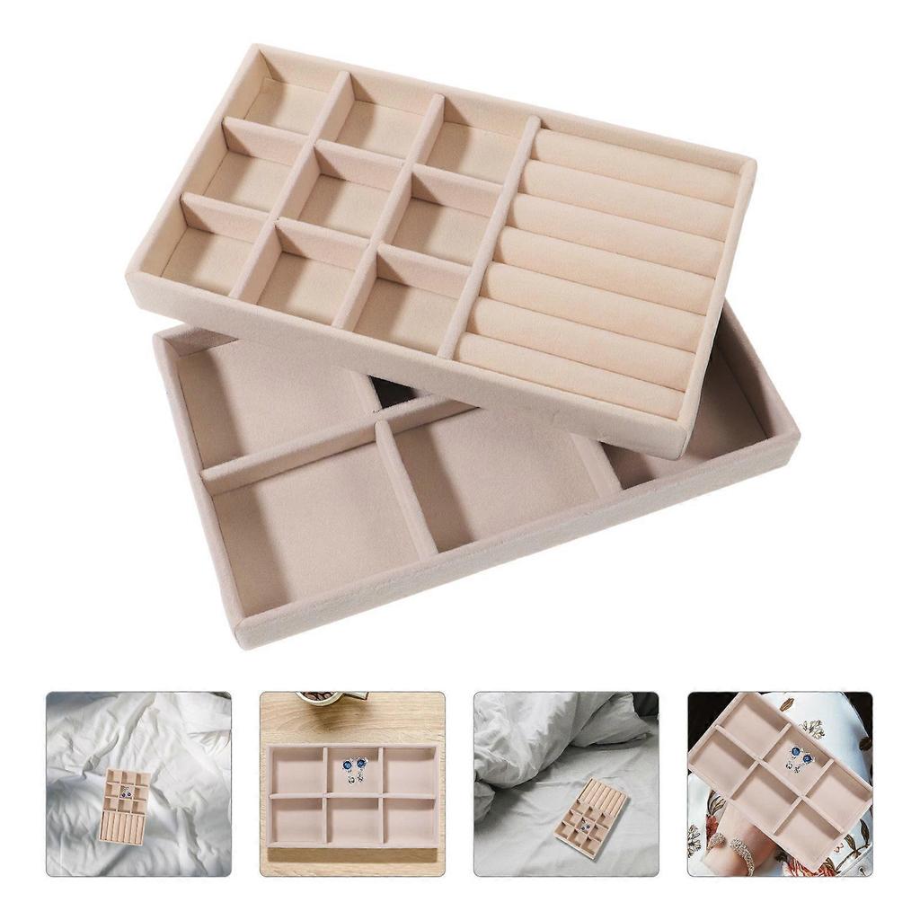 Desktop Jewelry Tray Jewelry Earrings Storage Holders Velvet Women Jewelry Owners Scratch Protection 2Pcs