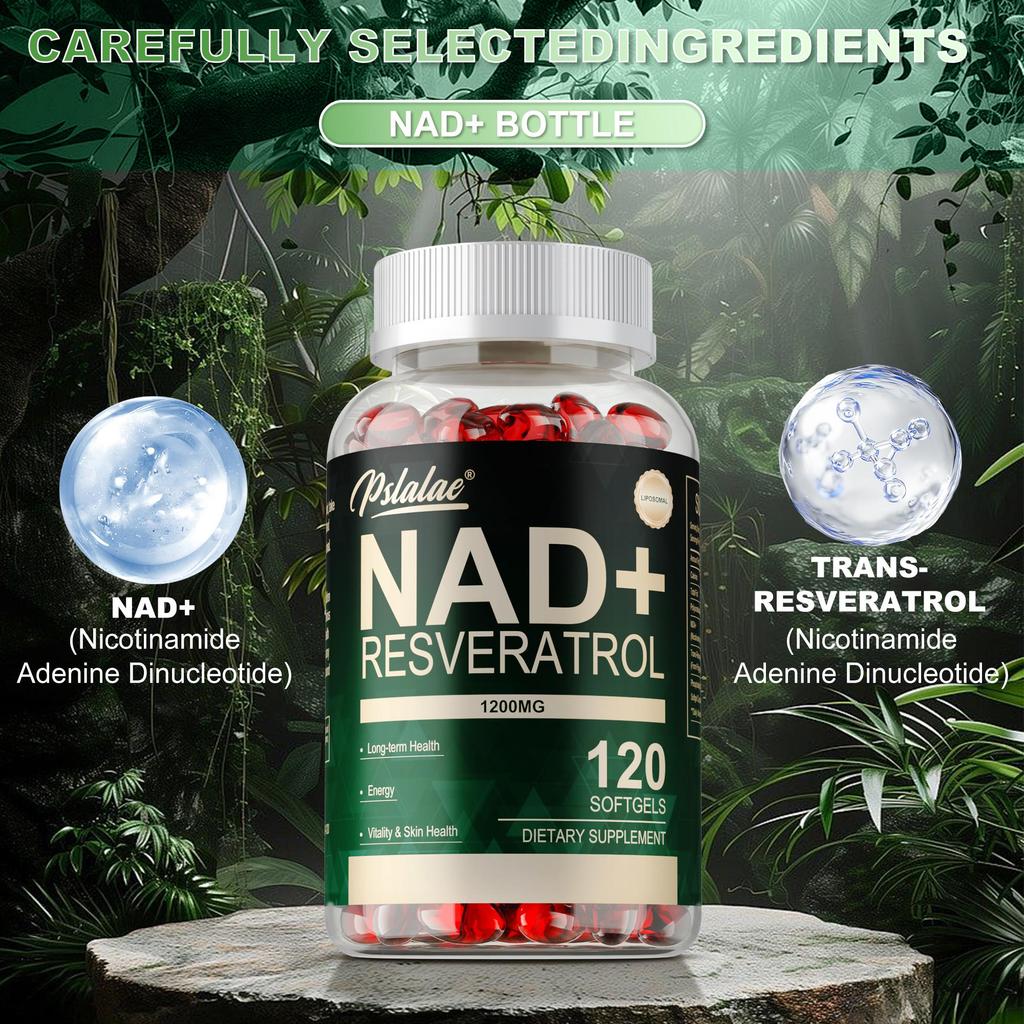 NAD+ Resveratrol Dietary Supplement Supports Cellular Energy, Anti-aging, and Skin Health. 120 Softgels.