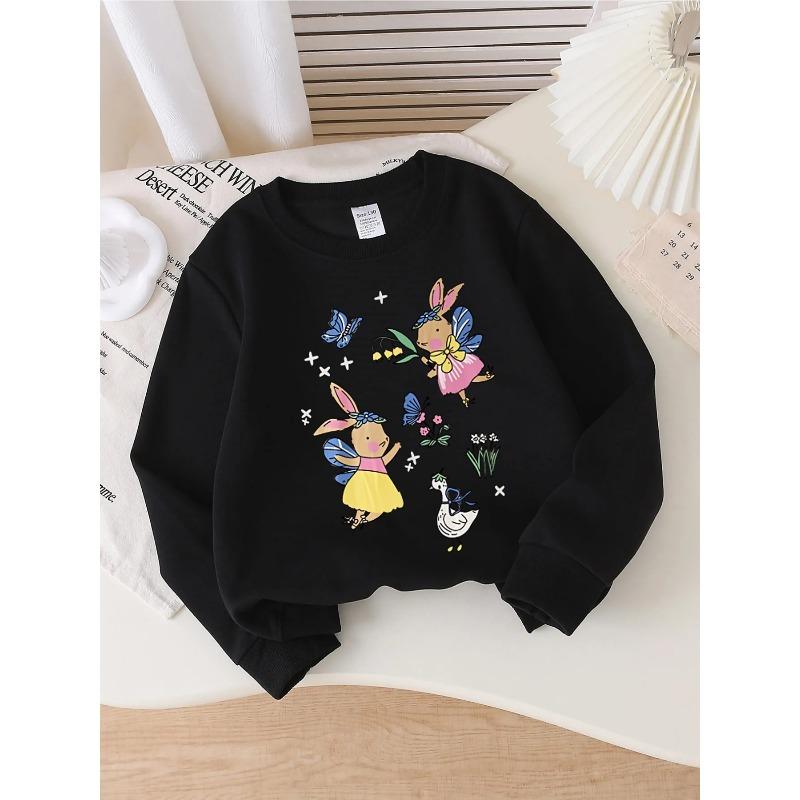 European sizes Kids' Crewneck Sweatshirt - Bunny Fairies Butterflies Flowers Duck , Sportswear And Casual Wear, Soft And Comfortable