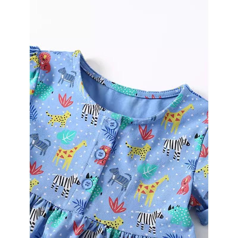 Trade Girls' Dress, Summer New Style, European and American Style, Casual Round Neck Short-Sleeved Dress for Young Children, Trendy Little Girl Dress