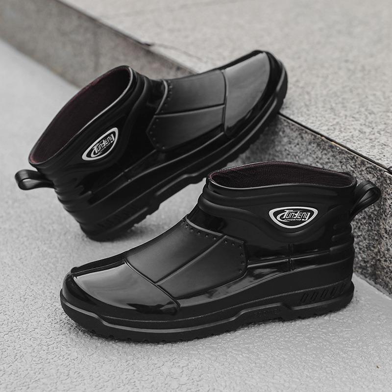 Rain shoes men's trend fashion non-slip short tube kitchen work fishing warm waterproof rain boots car wash water shoes rubber overshoes