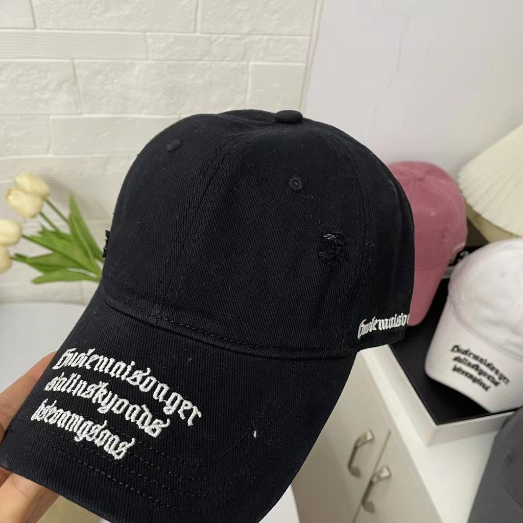 Retro Letter Embroidery Ripped Student Baseball Cap Men's Soft Top Baseball Cap Women's New Big Head Circumference Color