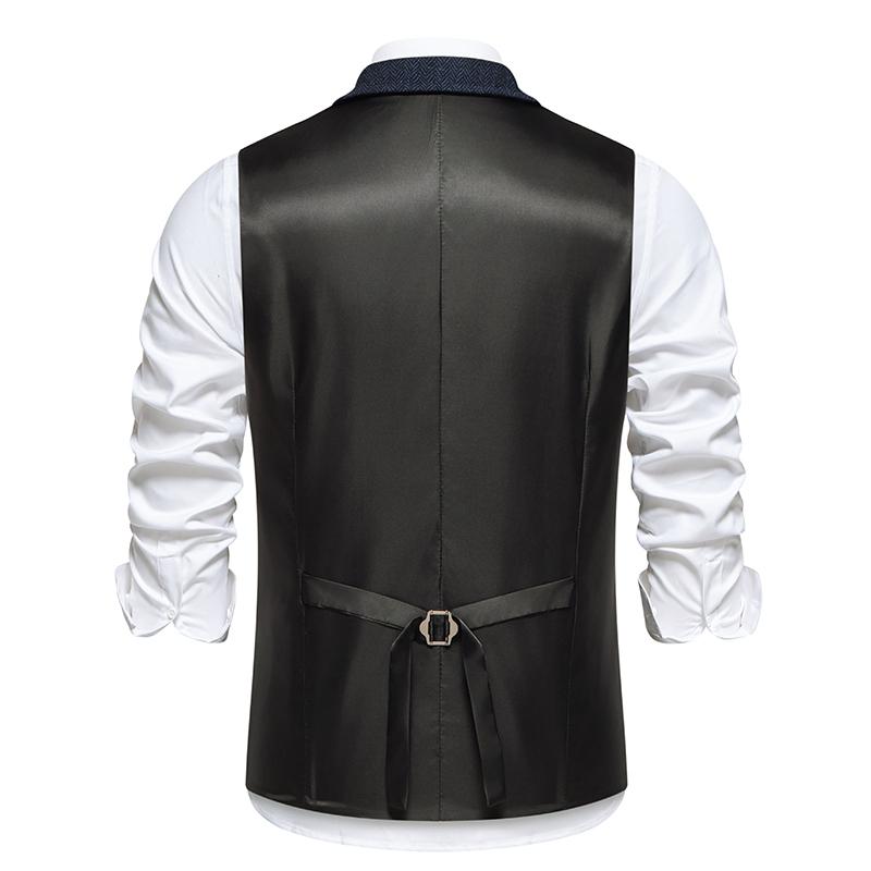 Vintage Herren Einreiher Taschen Anzugweste Tweed Stoff Jacquard Weste Formelle Revers Slim Fit Weste Lässige Businessjacke