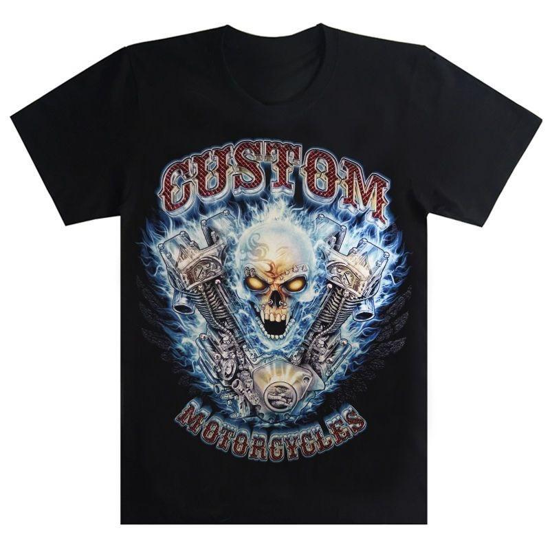 Skull Harley Locomotive Print Men's High-quality Cotton Short-sleeved T-shirt New Casual Clothing Motorcycle T-shirt