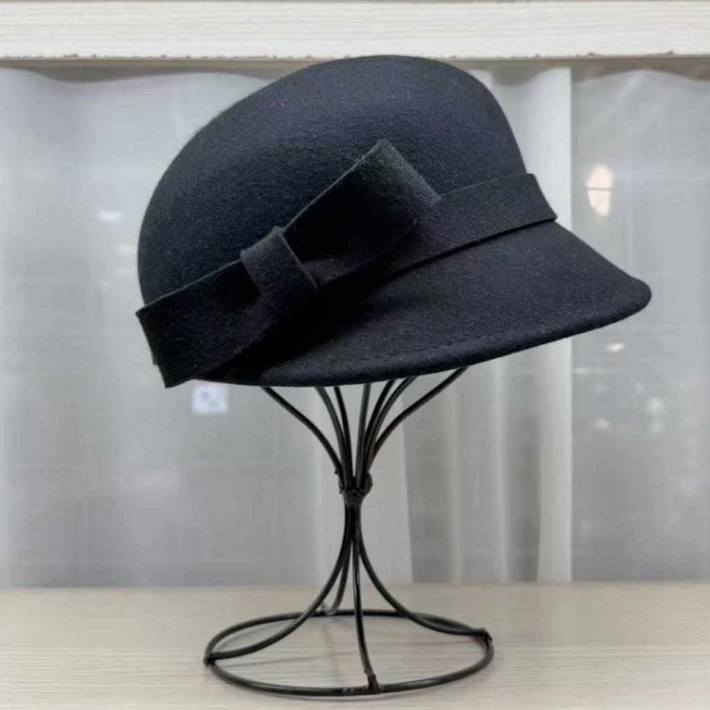 Peaked cap children autumn and winter retro elegant bow woolen equestrian hat show face small fashion beret