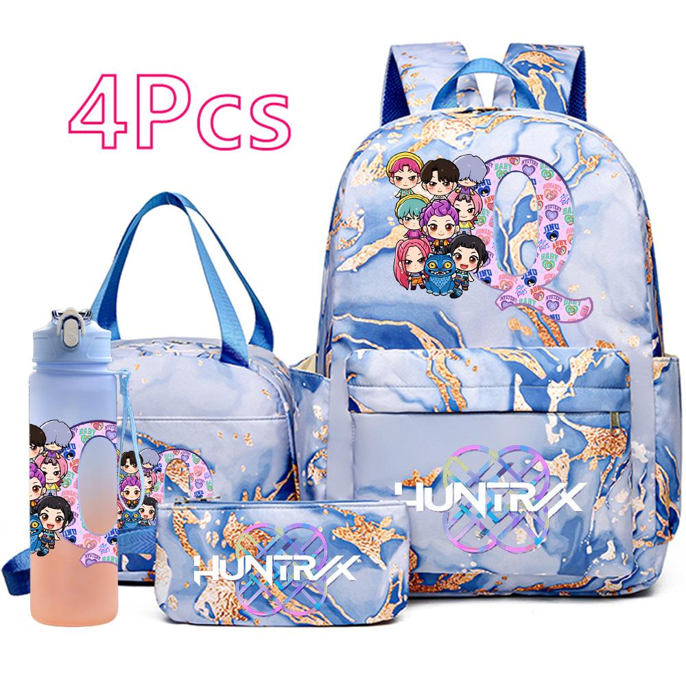 4Pcs/set K-Pop Printed Backpack Handbag Pencil Case 750Ml Water Bottler for Teenager Boy Girl Schoolbag Student Kid Gift Large Capacity Bookbag