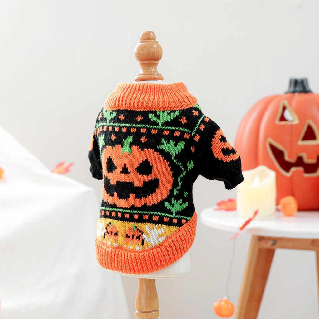 Halloween Theme Pet Sweater For Small Dog and Cats With Elastic Neck Warm Winter Knitwear Outfit Festival Cerebration