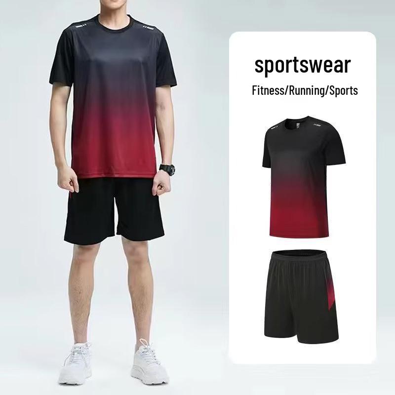 Men's Gradient Tie-Dye Short Sleeve Sport Set – Ice Silk Summer Running Fitness Shorts Two-Piece