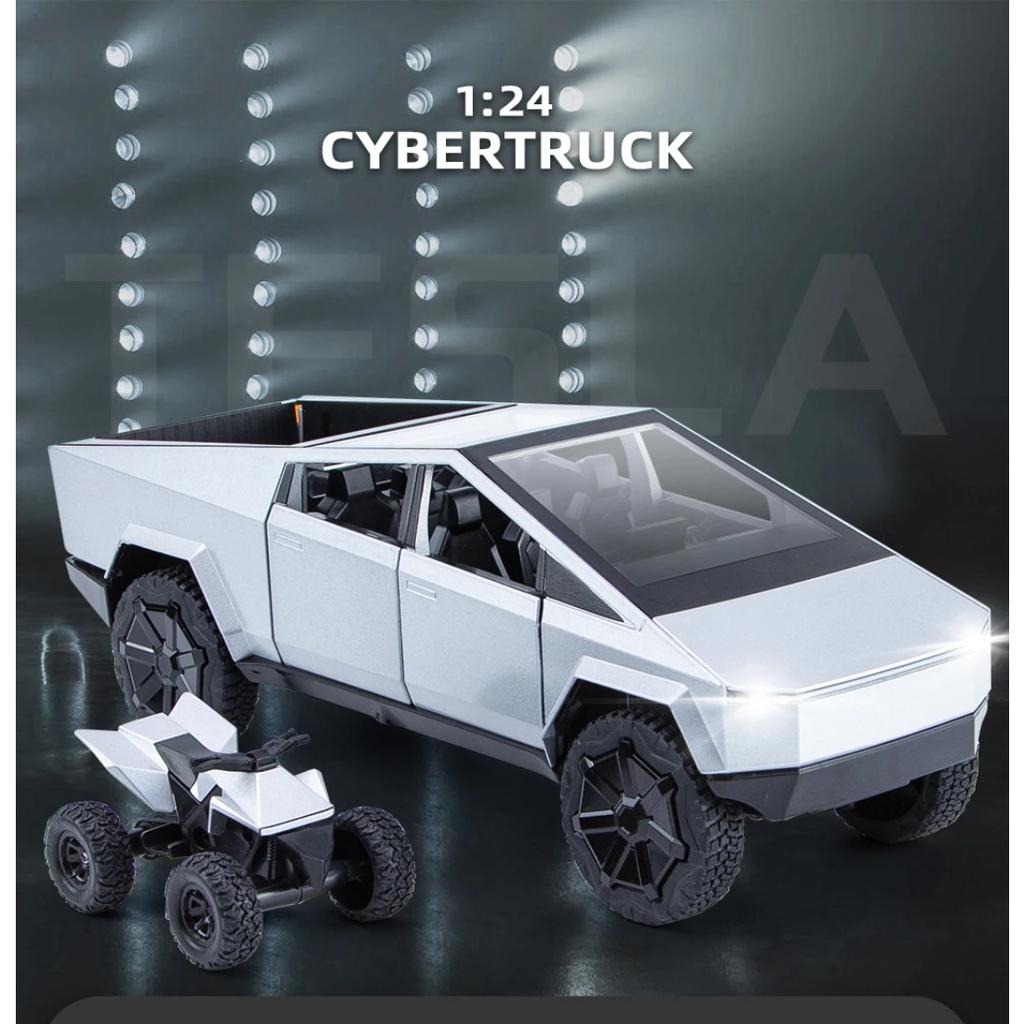 1/24 Tesla Cybertruck Pickup Alloy Car Model Diecasts Metal Toy Off-road Vehicles Car Model Simulation Sound and Light Kids Toys Gift