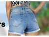 2025 Summer Women's Ripped Raw Hem Stretchy Denim Shorts in Washed Style