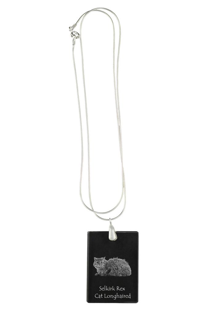 Selkirk Rex Longhaired - Crystal pendant with cat, silver necklace with photo, personalised pendant by Art-Dog brand