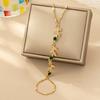 Personalized Green Zircon Leaves Tassel Chain Finger Bangle for Women Gold Color Geometry Knuckle Ring Bracelets Jewelry Gift