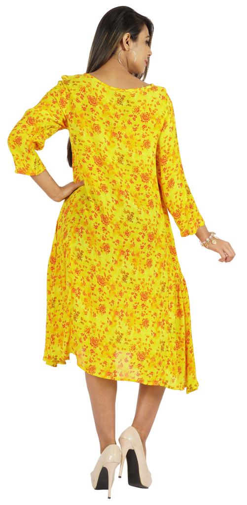 Bimba Printed Flared Midi Dress For Women Rayon Crepe Casual Summer Dress
