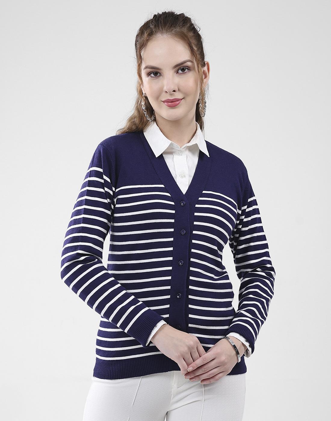MONTE CARLO Dames V-hals Cardigan met Lange Mouwen 2XL blauw