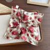 1pc New style large intestine hair ring square towel with blurred rose floral patterns, tied hair ring