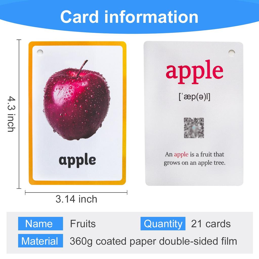 Fruits/Vegetable/Foods/Food Quantities English Words learning FlashCards Pocket Card Baby Toys for Children Pre-Kindergarten Kids Gifts