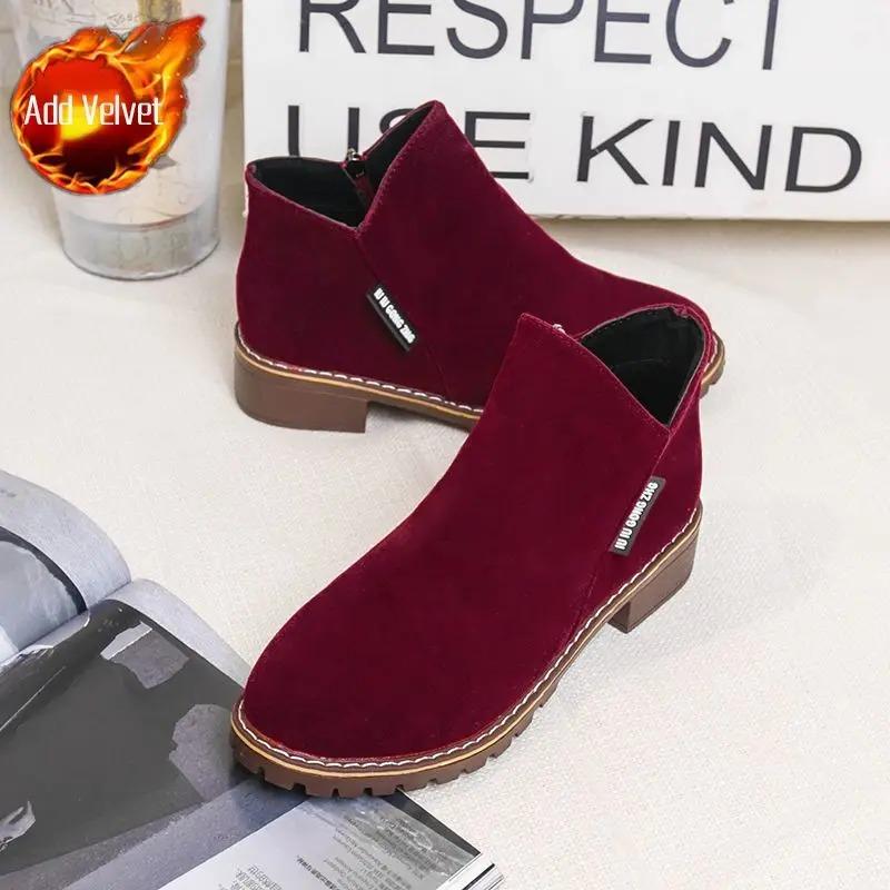 

Booties Suede Women s Ankle Boots Combat Footwear Elegant with Medium Heels Short Shoes for Woman Punk Style Black on Promotion 42