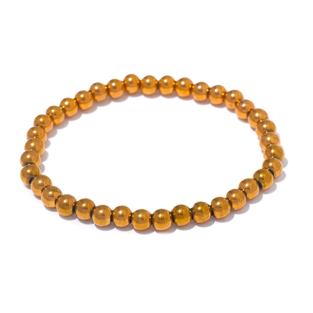 Yhpup 3/4/5/6 MM Stainless Steel Beads Daily Handmade Elastic Bracelet Bangle Waterproof Wrist Wholesale Gold Color Jewelry Men