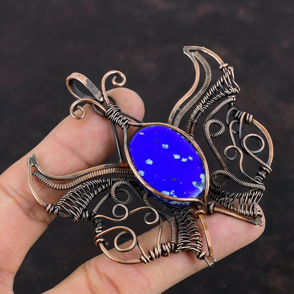 Lapis Lazuli Pendant Copper Wire Wrapped Pendant Handmade Pendant Natural Gemstone Jewelry Butterfly Pendant Anniversary Gift Copper Jewelry