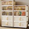 Plastic Storage Cabinet With Wheel Stackable Design Foldable Wardrobe Transparent Door Simple Assembly Large Capacity Storage