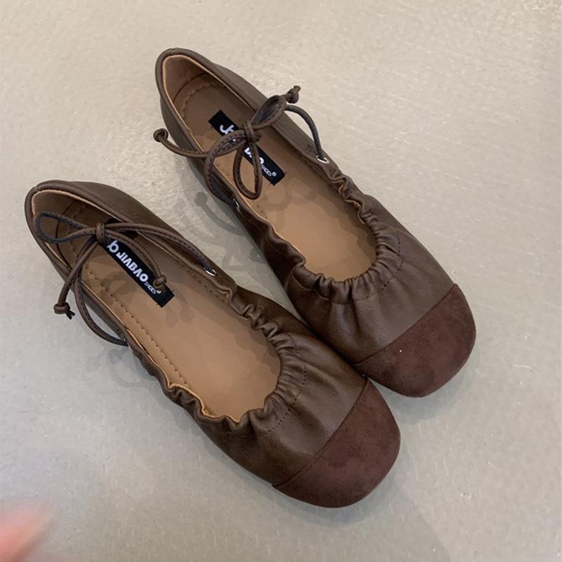 

Ретро плиссированные туфли-лодочки из мягкой кожи с неглубоким вырезом, женские, новые весенне-осенние, с французским темпераментом, универсальные, на плоской подошве, Мэри Джейн 40 коричневый