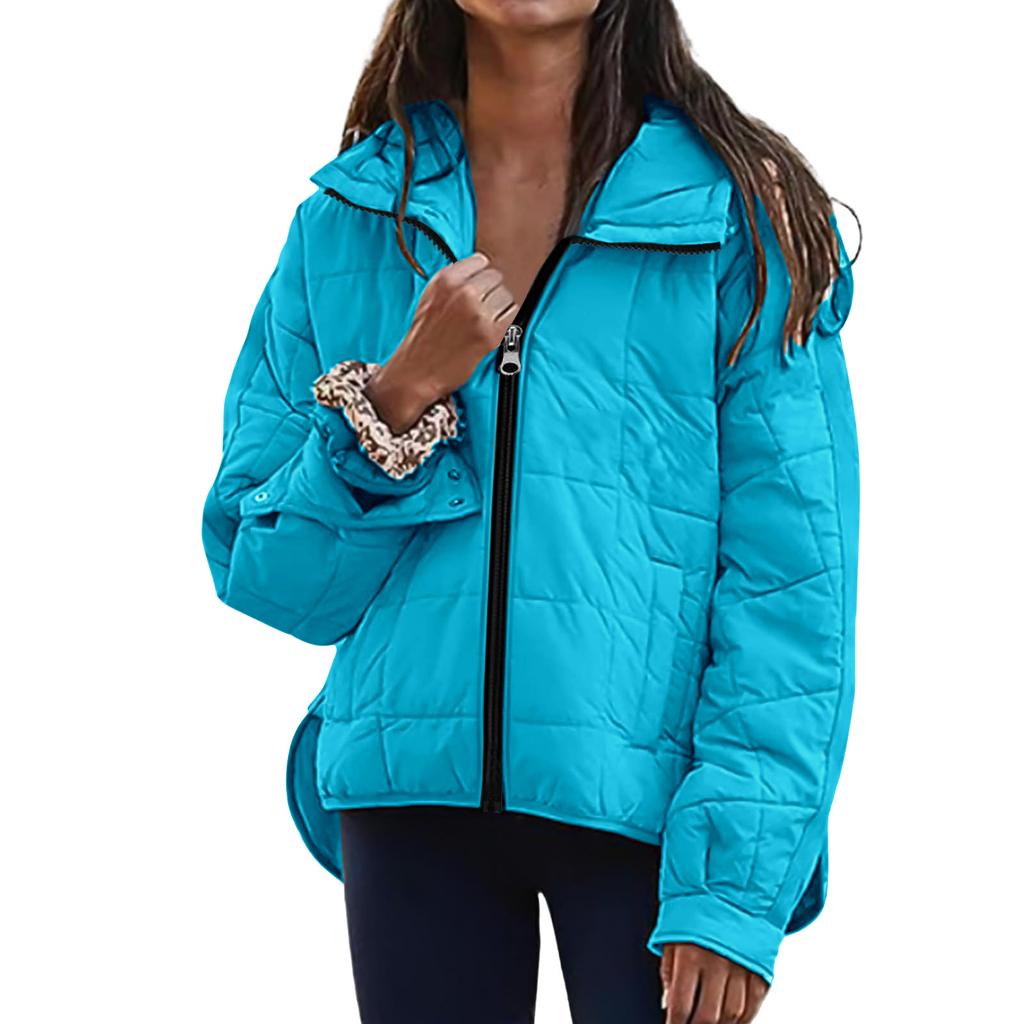 Women's Hooded Puffer Jacket Loose Fit Cotton Padding Solid Color Zip Up Long Sleeve Casual Commuter Outerwear For Fall Winter Daily Outfits