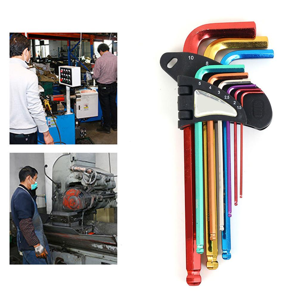 9Pcs Hex Wrench Star Key Ball End Metal Long Arm Metal Key Tool Set Kit for Repair