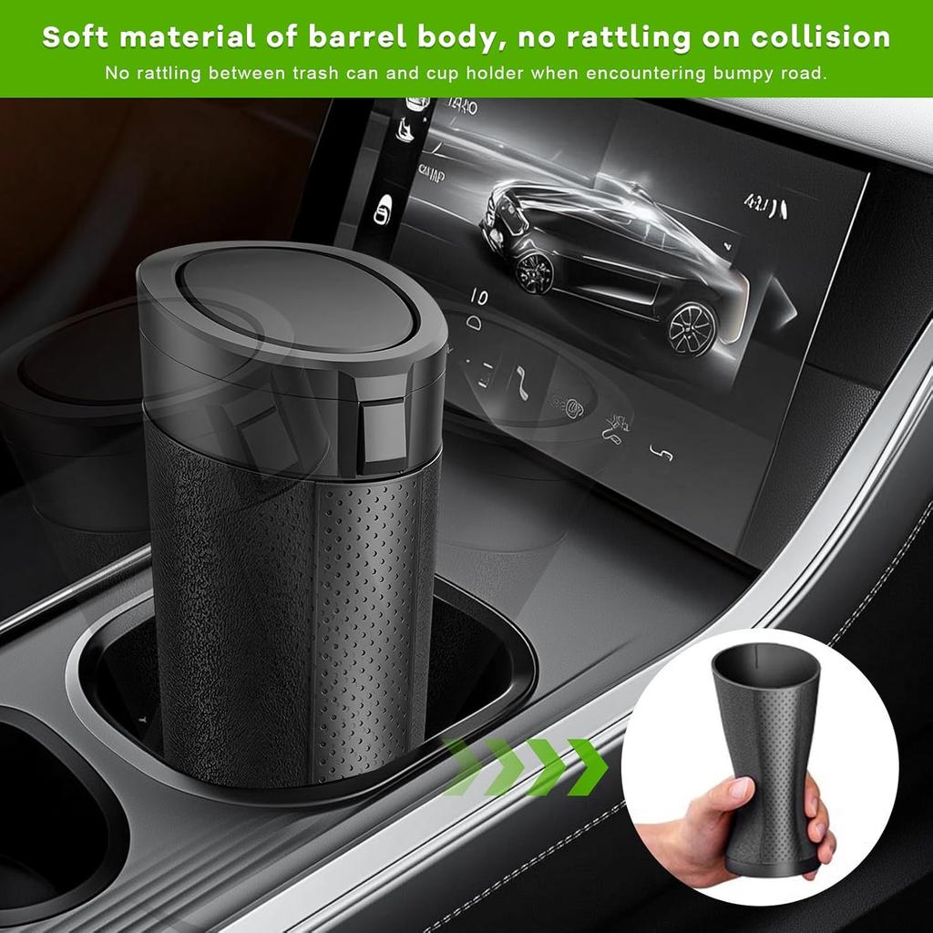Car Trash Can Bin with Lid, Cup Holder Garbage Container Leakproof Vehicle Door Trash Bin, Mini Portable Dustbin Multipurpose Organizer for Auto Side