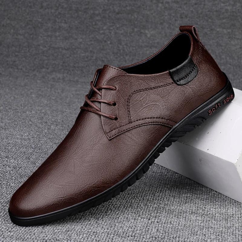 Fashion Men Round Head Leather Shoes Business Dress Shoes Handmade Casual Shoes Lace Up Footwear Men Platform Moccasins Slip-on Loafers