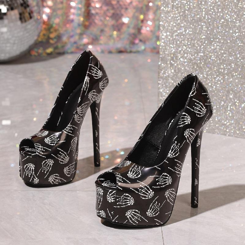Eilyken Sexy Ultra Stiletto High Heels Women Pumps Designer Totem Peep Toe Chunky Platform Nightclub Female Shoes 35 чёрный 3490₽