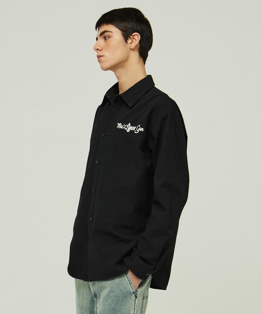 MAGOODGAN Labor 2117 Chain Embroidery Oversized Black Cotton Shirt