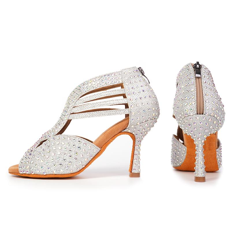Scarpe da Ballo Latino con Strass Suola Morbida Donna Scarpe da Ballo di Piazza per Feste Tacco 90mm